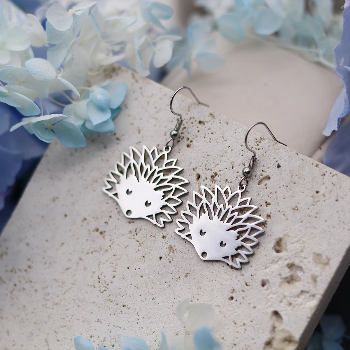Kinitial Cute Hedgehog Animal Drop Earrings For Women Stainless Steel Gold Color Dangle Earring Pet Lover Gift Jewelry