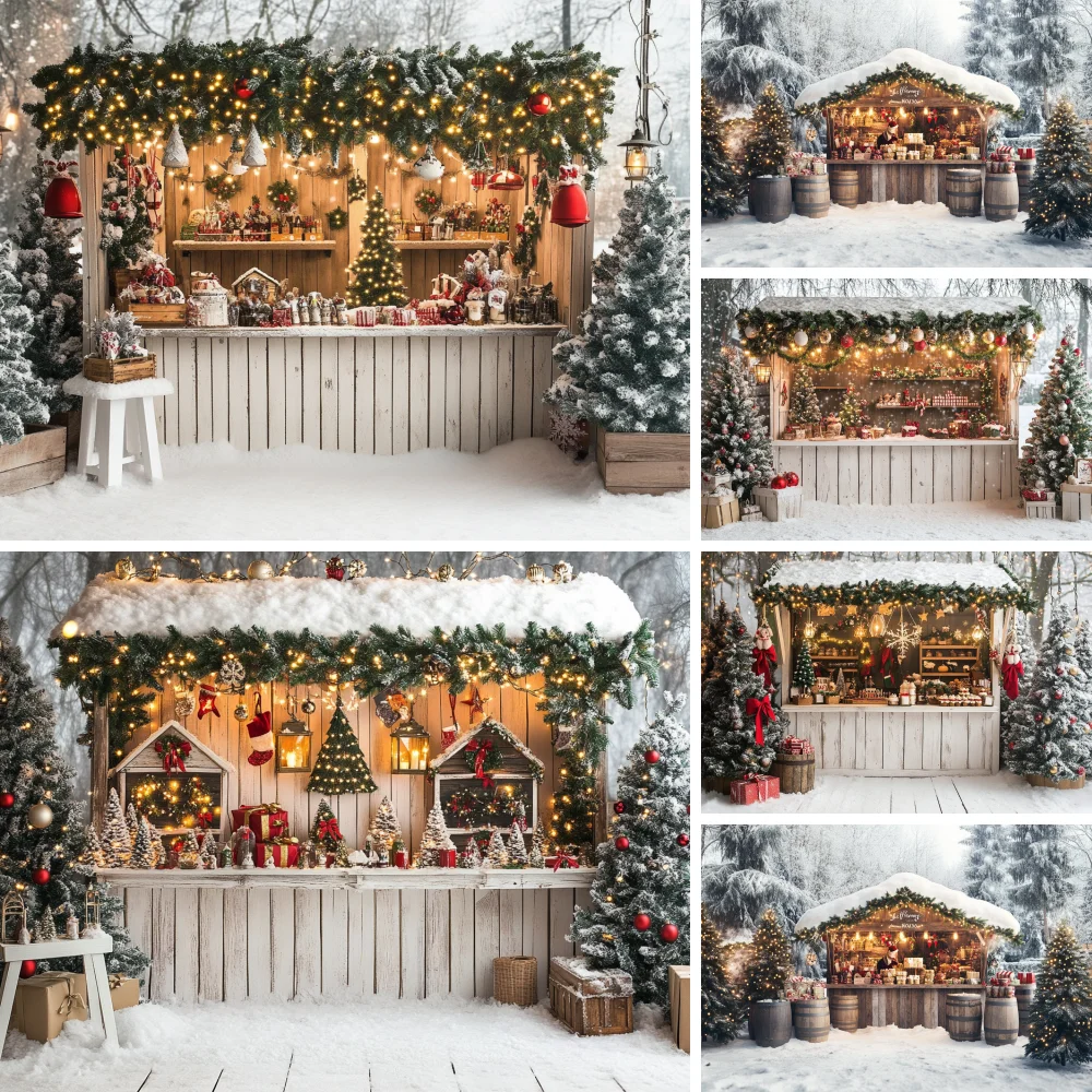 Photography Background Winter Christmas Coffee Shop Dessert Xmas Tree Kids Family Portrait Decor Backdrop Photo Studio