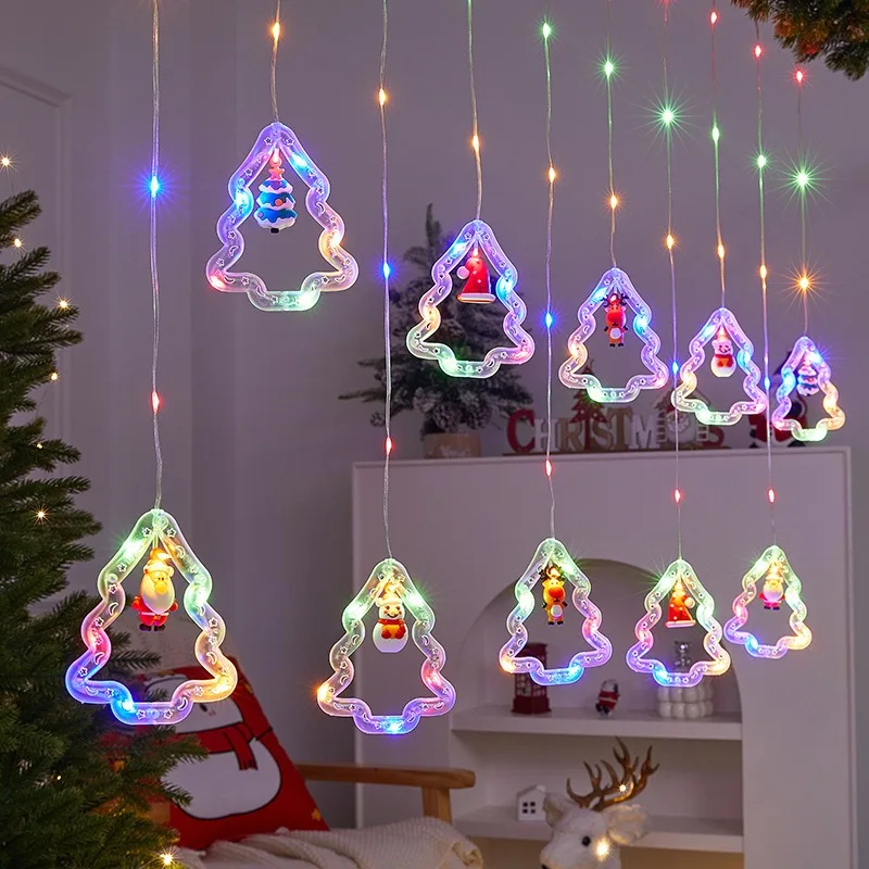 USB Christmas Curtain String Lights, Colorful LED Star Pendants and Fairy Garland for Window Living Room Holiday Decor