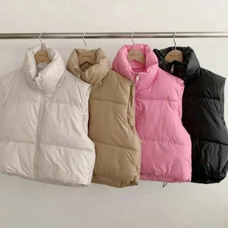 Short Bread-padded Jacket Women's Petite Down Cotton Vest Winter New Style Student and Children's Waistcoat Vest Simple Fashion