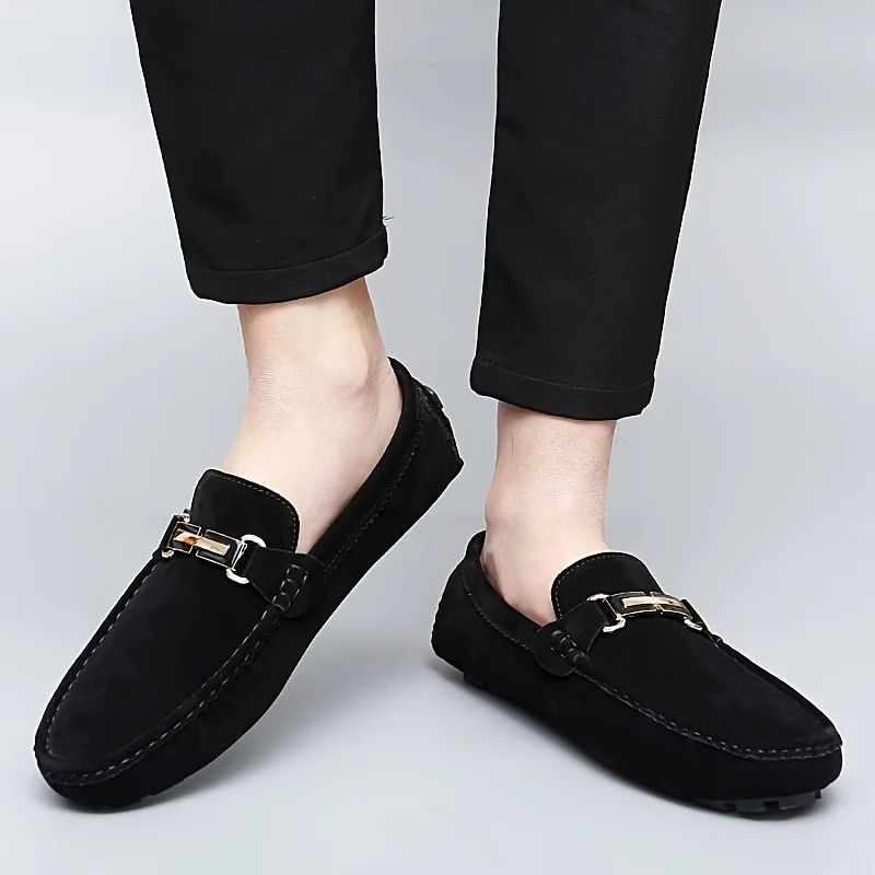 Mocassini Slip On con decorazioni in metallo da donna, comode scarpe antiscivolo in tinta unita con suola morbida, scarpe da guida Casual per uomo