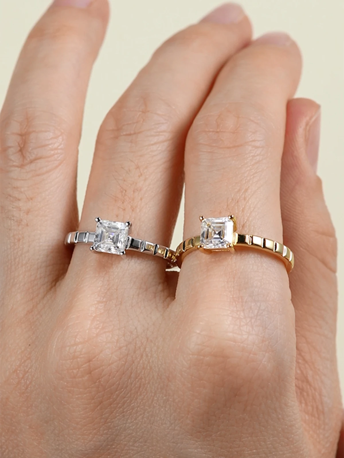 TYYL Custom 5.5mm Asscher Cut D Color Moissanite Diamond Wedding Ring 925 Silver Rings For Women Men Jewelry Anniversary Gifts