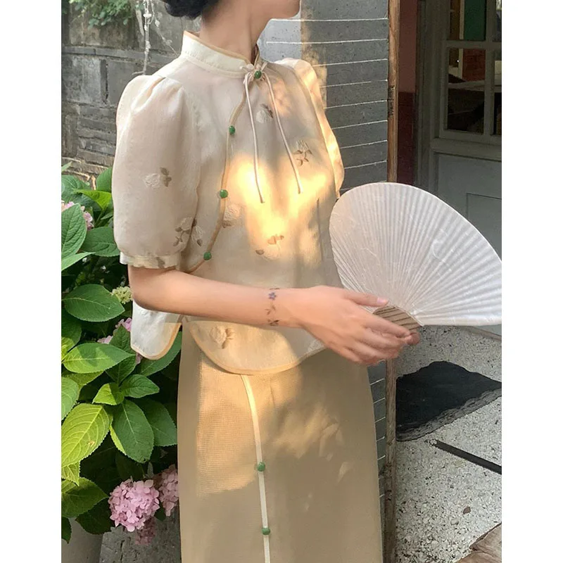 

Ретро комплект костюма Тан, новый китайский Sle Dr, буддийский чайный костюм Мита, художественный женский модный летний ансамбль