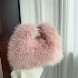 Luxury Faux Fur Ladies Shoulder Bags Soft Plush Female Evening Clutch Purse Handbags Women's Small Tote Fluffy Crossbody Bag New
