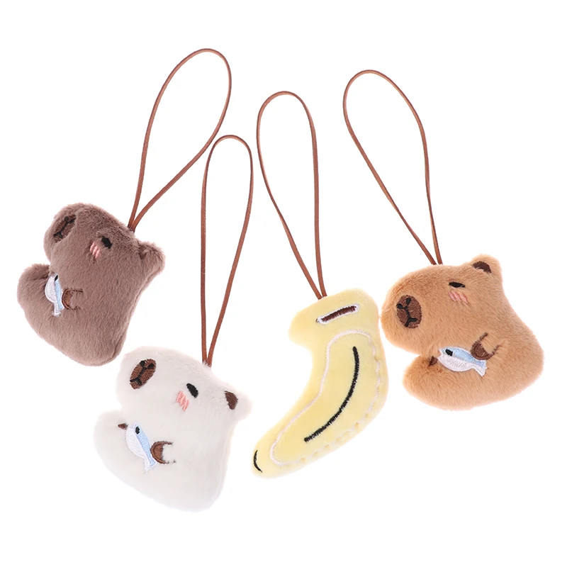 8cm Cute Capybara Plush Toys Name Tag Keychain Stuffed Banana Keyring Anti-lost Mark Luggage Tag Charm Bag Pendant Kid Gifts