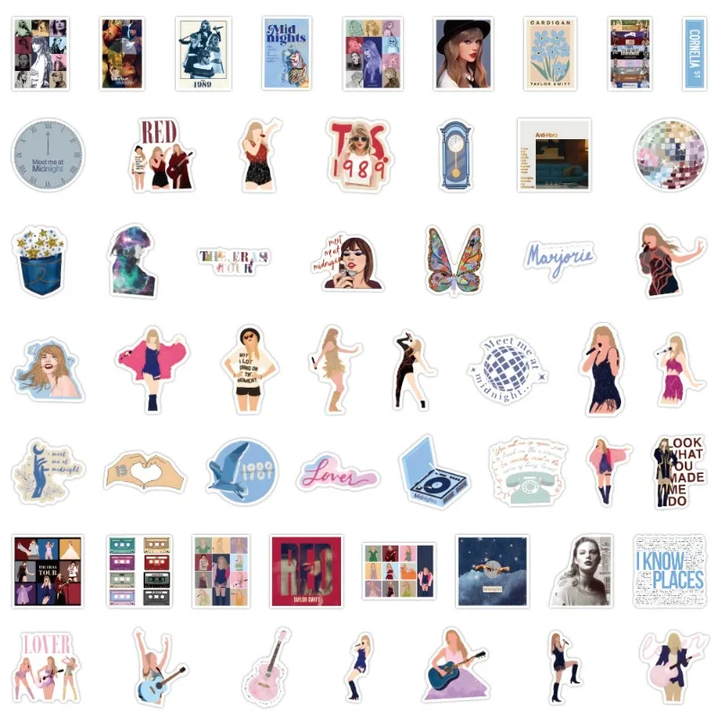 50pcs Taylor Swift Graffiti Stickers Luggage Water Cup Guitar Car Scooter Stationery Refrigerator Mobile Phone Decoration Decals