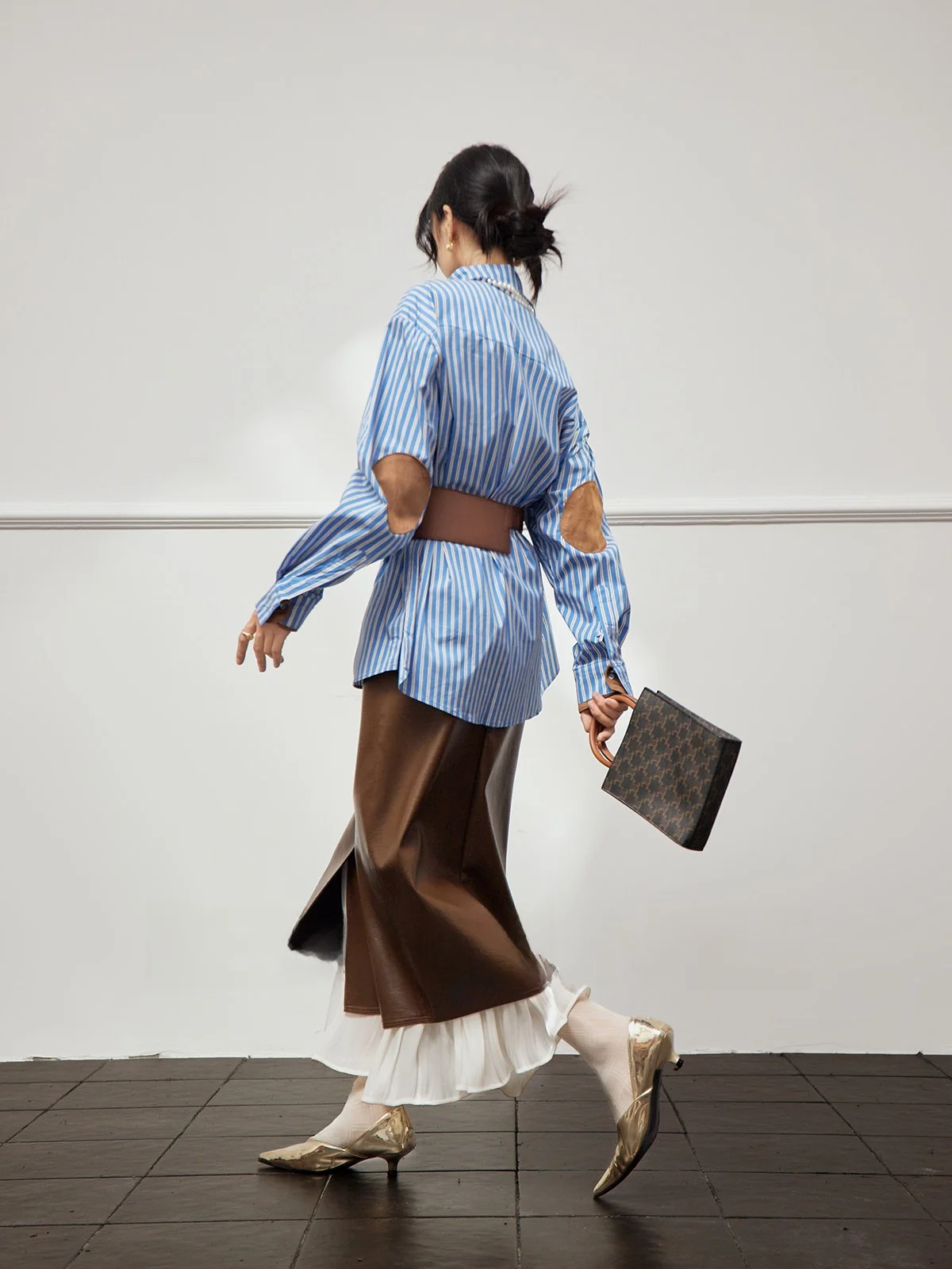 

Blue Ne Striped irt Women's Loose Fit Long Sve Breathable Skin-Friendly U×LAB Autumn New Arrival