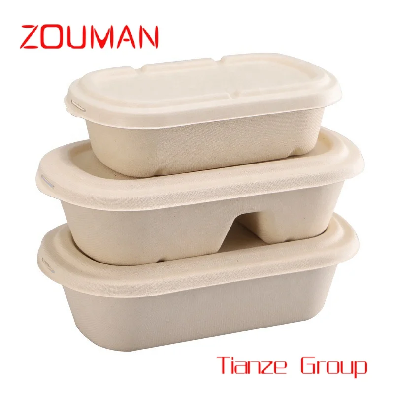 Custom , High quality sugarcane pulp biodegradable bagasse food box biodegrade disposal takeaway boxes for food packaging