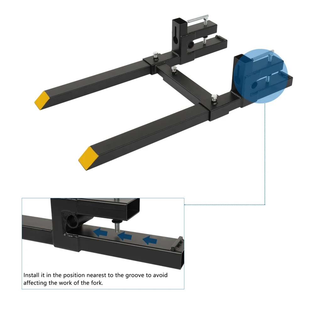 1500Lbs 43 "Klem-Op Palletvorken Slipstuurladerbak Met Verstelbare Stabilisatorstang