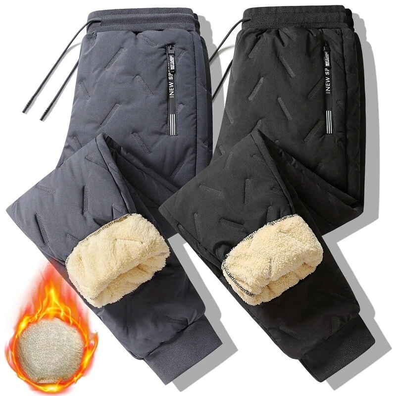 Winter Down Cotton Pants Men Casual Waterproof Zipper Pocket Thickened Wool Warm Pants Jogger Outdoor Cold-proof Ski trousers - Image 6