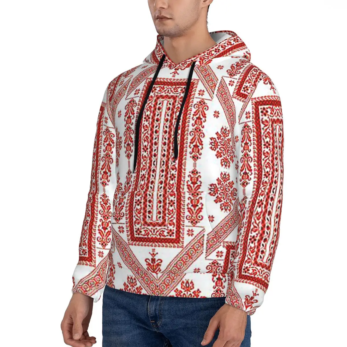 الأحمر والأبيض صناديق التطريز الفلسطيني هوديس Harajuku البلوز الخريف الشتاء الرجال النساء بلوزات طويلة الأكمام بلايز