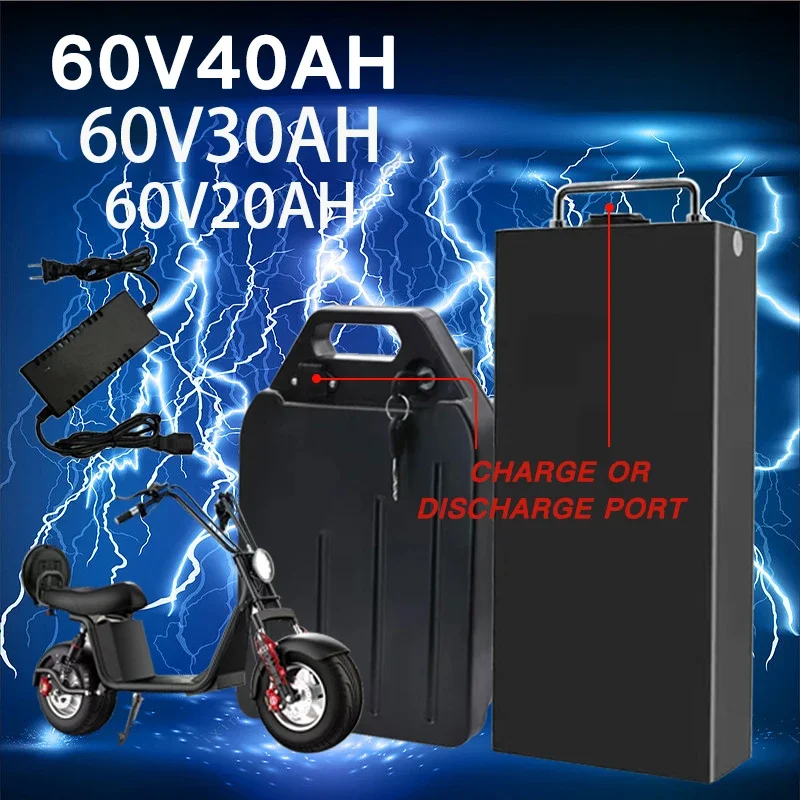 

Genuine 60V lithium battery pack 40ah 30ah 20ah electric motorcycle waterproof 18650 battery 250-1800W Citycoco Scooter Bicycle