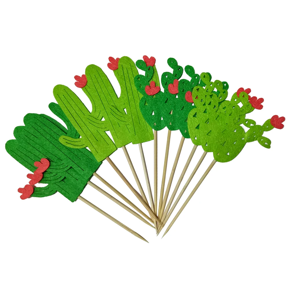 

12pcs Cactus Cake Toppers Unique Design Birthday Wedding Hawaii Party Decorations Cake Toothpick Insert Cards Eco Friendly Non
