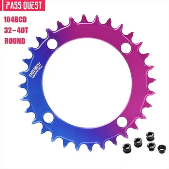 PASS QUEST star 104 bcd round AERO colorful MTB ring narrow wide wheel 32/34/36/38/40T bicycle crank mtb bike crowns