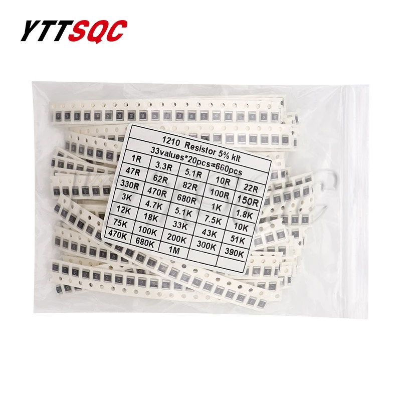 1210 1/2W SMD Resistor Assorted Kit 1ohm-1M ohm 5% 33valuesX 20pcs=660pcs DIY