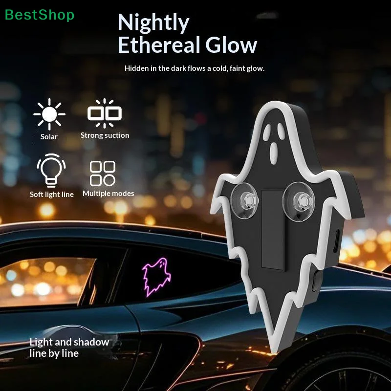 Solar Devil LED Car Ghost Ambient Light, Dynamic Rear Windshield Decorative Expression Light For Car, Halloween Decoration