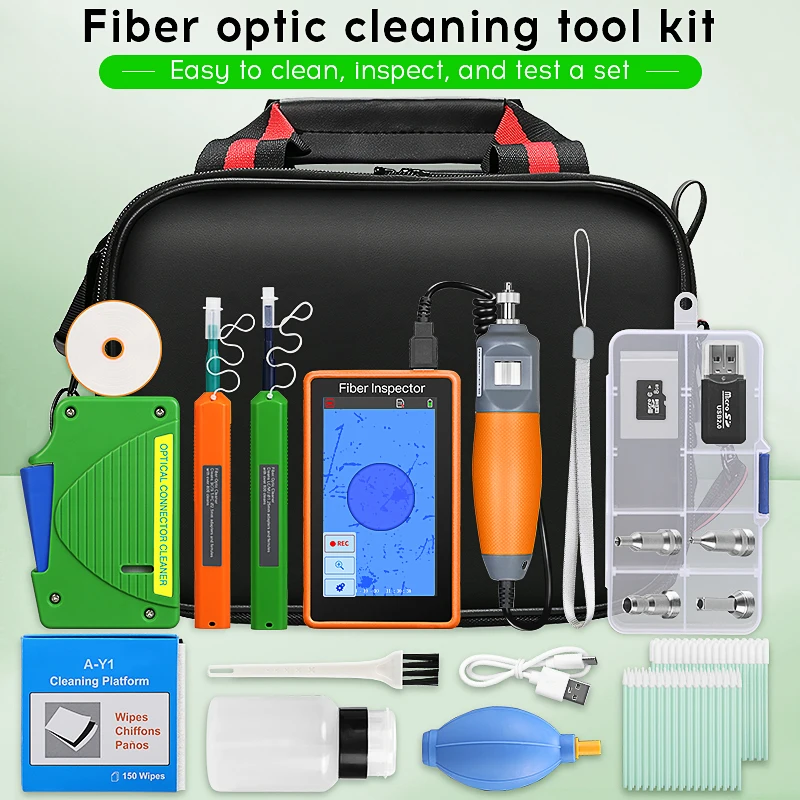 Fiber Optic Cleaning Kit With AUA-600 Fiber End Face Detector 400X Inspection 1.25mm/2.5mm Cleaner Pen Optical Fiber Cleaner box