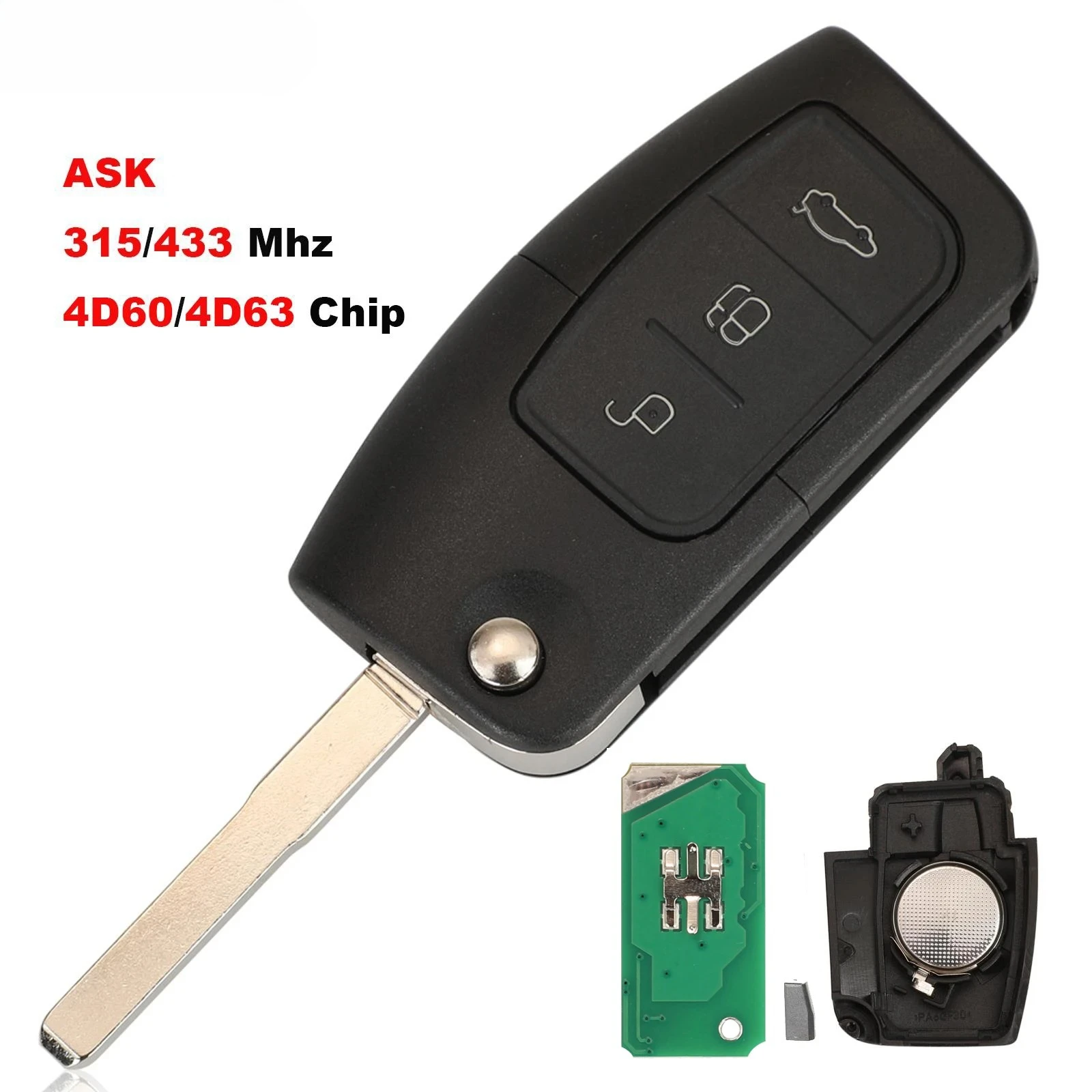 

Беспроводной ключ-брелок ASK 315/433 МГц с 2/3 кнопками для Ford Focus, Mondeo, C-Max, S-Max, Galaxy, Fiesta