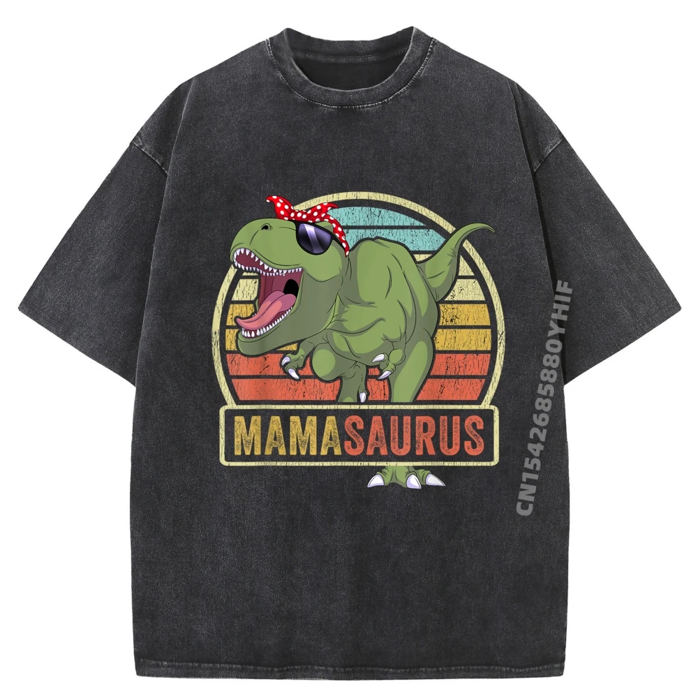 

Mamasaurus Dinosaur Mama Saurus Family Matching White Graphic Tee Mens Gifts Leisure Washed Shirt For Men