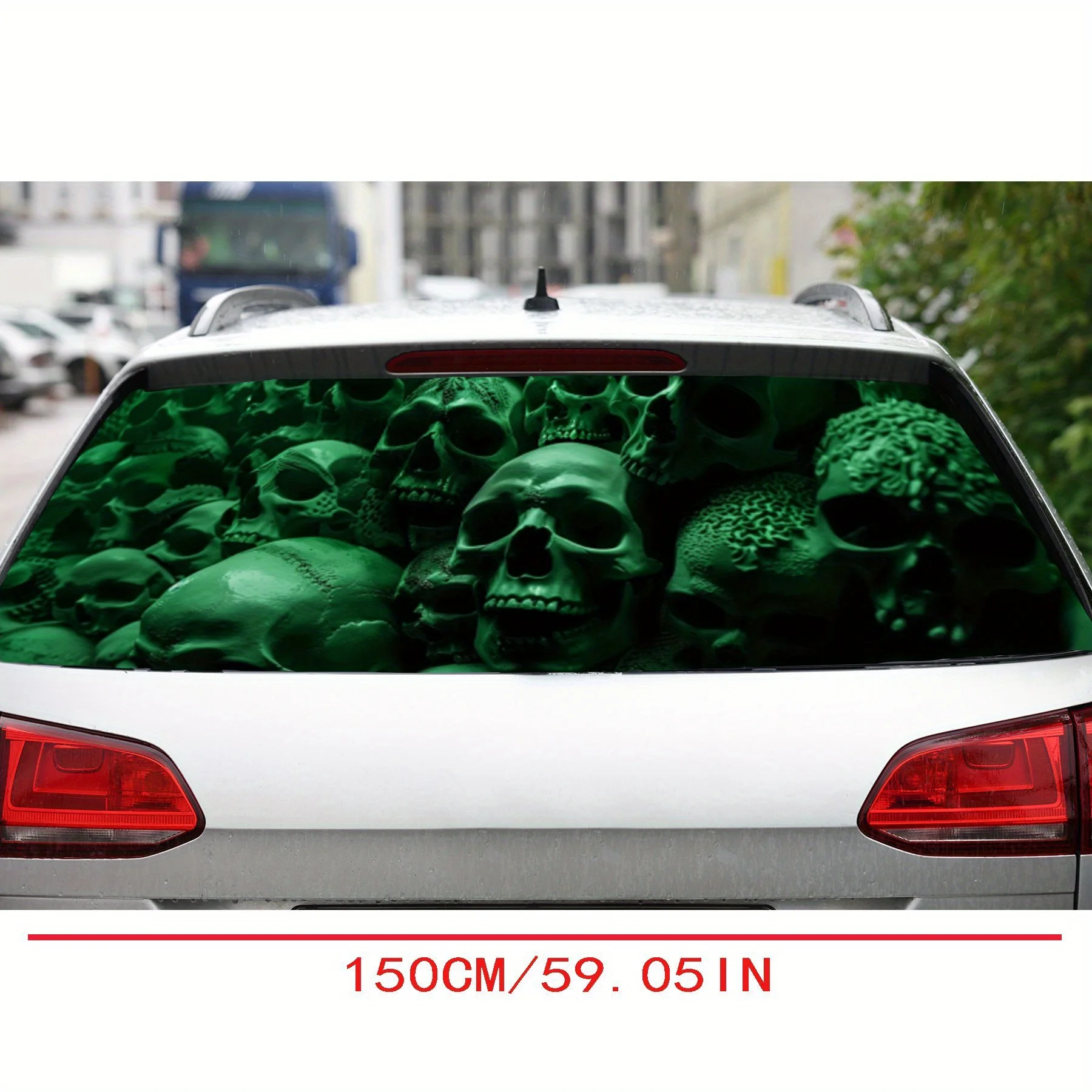Green Skulls in Dark Cluster Car Rear Window Vinyl Wraps, Waterproof Self-adhesive Car Vinyl Wraps, Surface Protection, Personal