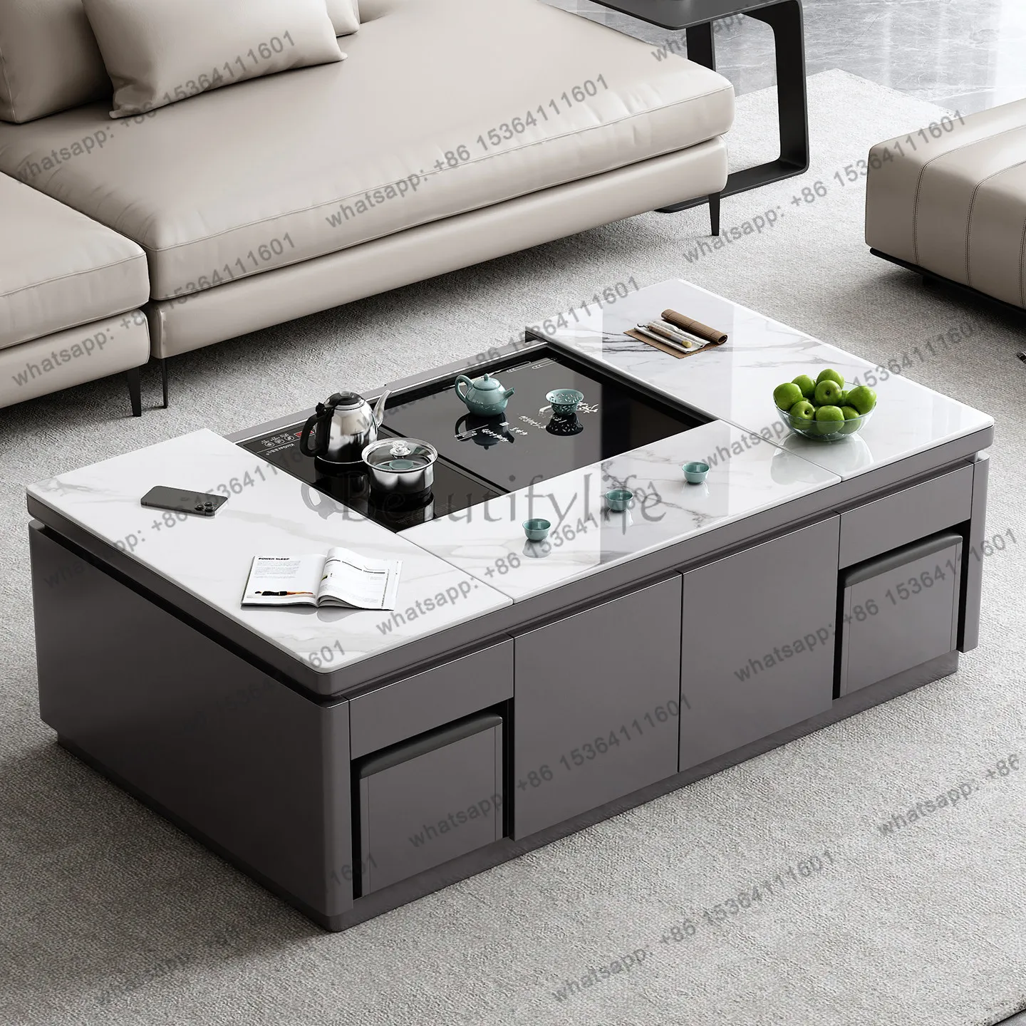 Factory Direct Sales Aesthetic Simple Coffee Table Decoration Modern Storage Drawers Side Table Clear Space Saving Mesa Auxiliar