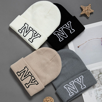 1pc unisex embroidered knitted hat Letters NY Winter warm woolen hat Fashion all-matching hat