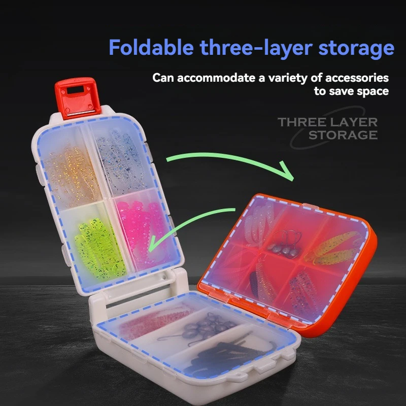 Three Layer Folding Fishing Box Portable Flip up Micro Lure Box Fishing Hook Storage Case Soft Bait Organizer Accessory Tool Box