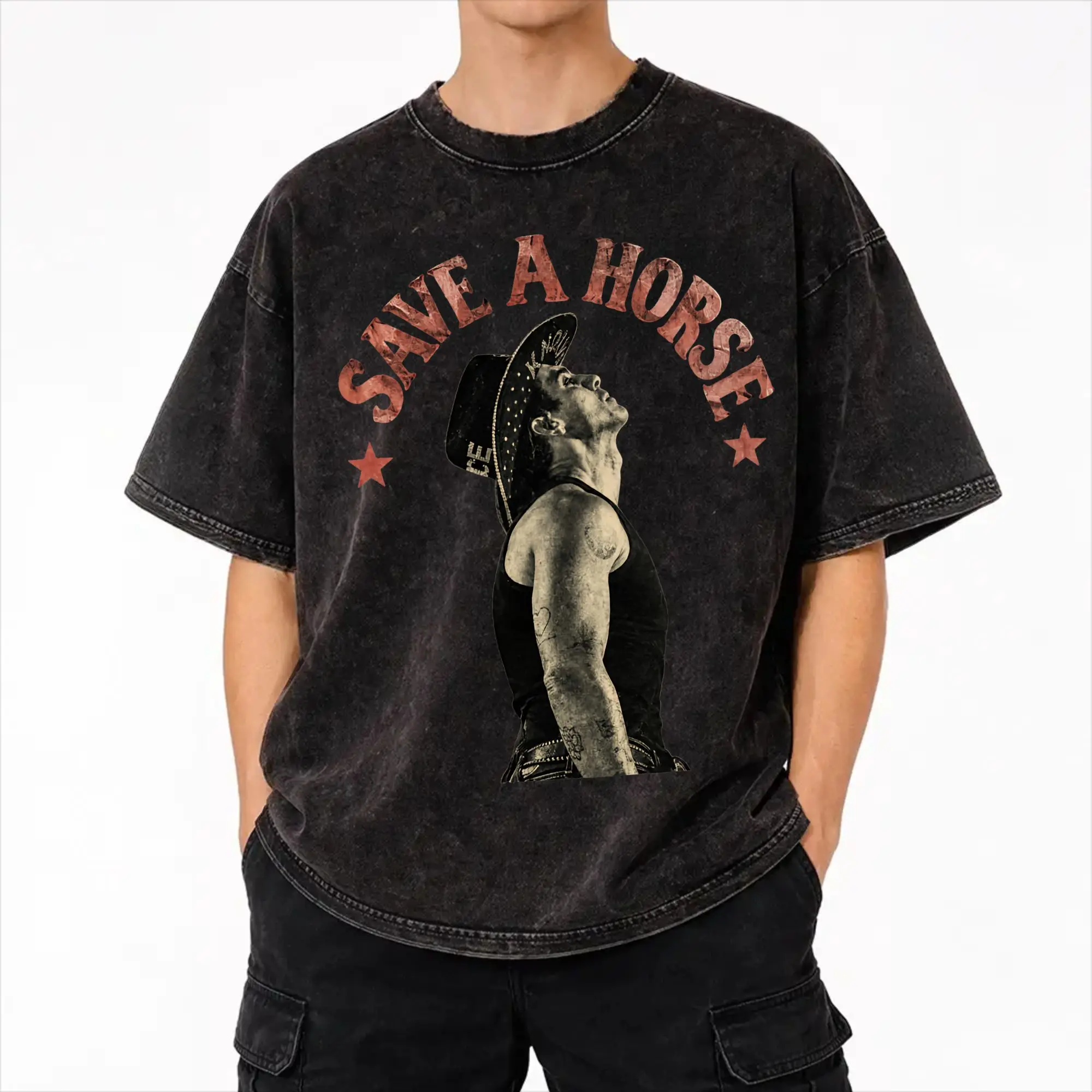 Save a Horse Cowboy Joe Jonas  Washed T Shirt Streetwear Hip Hop Fashion T-Shirts  Tees Men Women Short Sleeve Harajuku