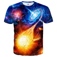 Summer Bestseller 3D Printed Color Planet and Universe Elements Breathable Comfortable and Loose Short-sleeved T-shirt
