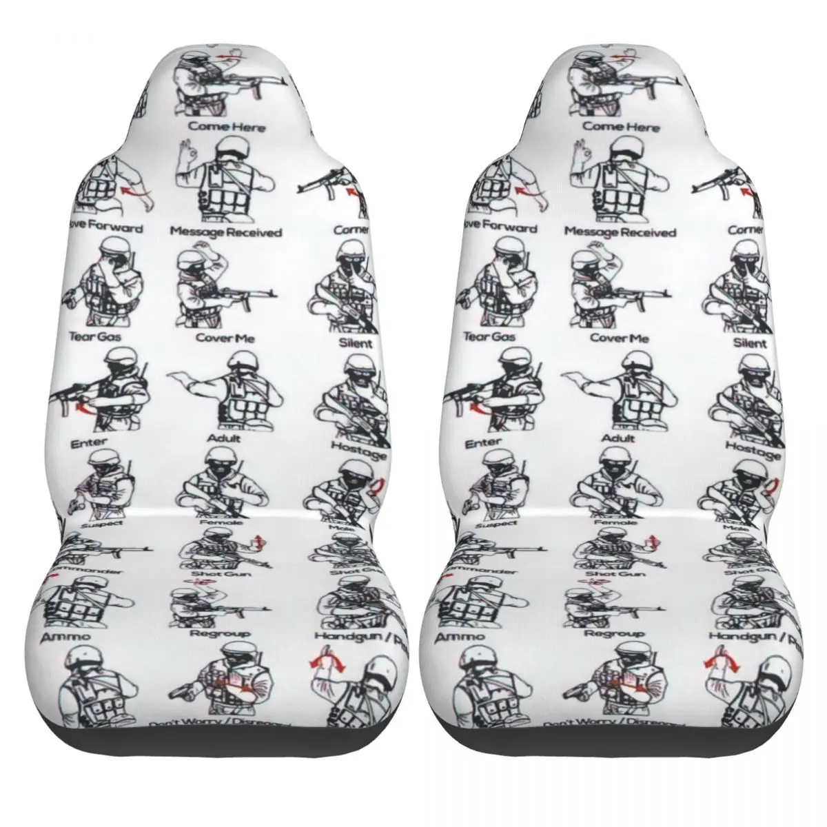 Tactical Hand Signals Car Seat Cover Custom Printing Universal Front Protector Accessories Cushion Set