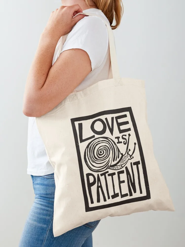 

Love Is Patient Snail Linocut Image Tote Bag tote bag men's female bag shopping personalized tote
