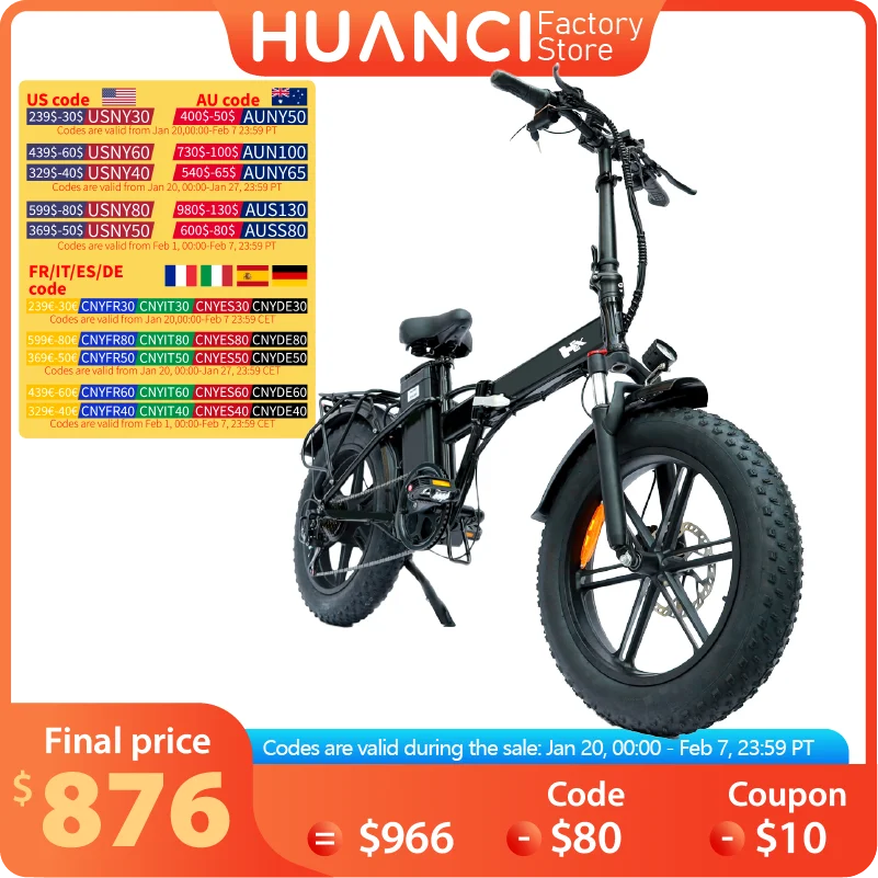 HUANCI Q22 Pro 2000W Adult Ebike Electric Bike Folding 62KM/H 35AH 48V 20 inch Fat Tire Electric Bicycle Off-road Cycling Bike