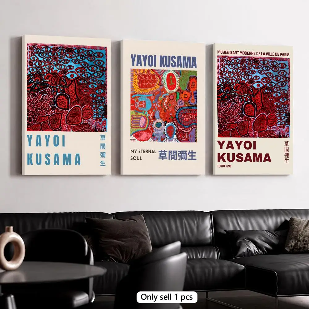 Y-Yayoi K-Kusama Eye Pattern Visions Framed Wall Painting Framed Canvas Wall Art Poster Solid Wood Frame Home Decor