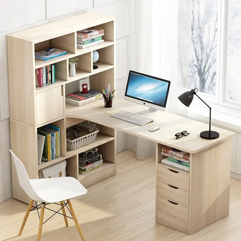 Home Office Wooden Student Study Writing Desk Table Computer Desks with book shelf storage rack