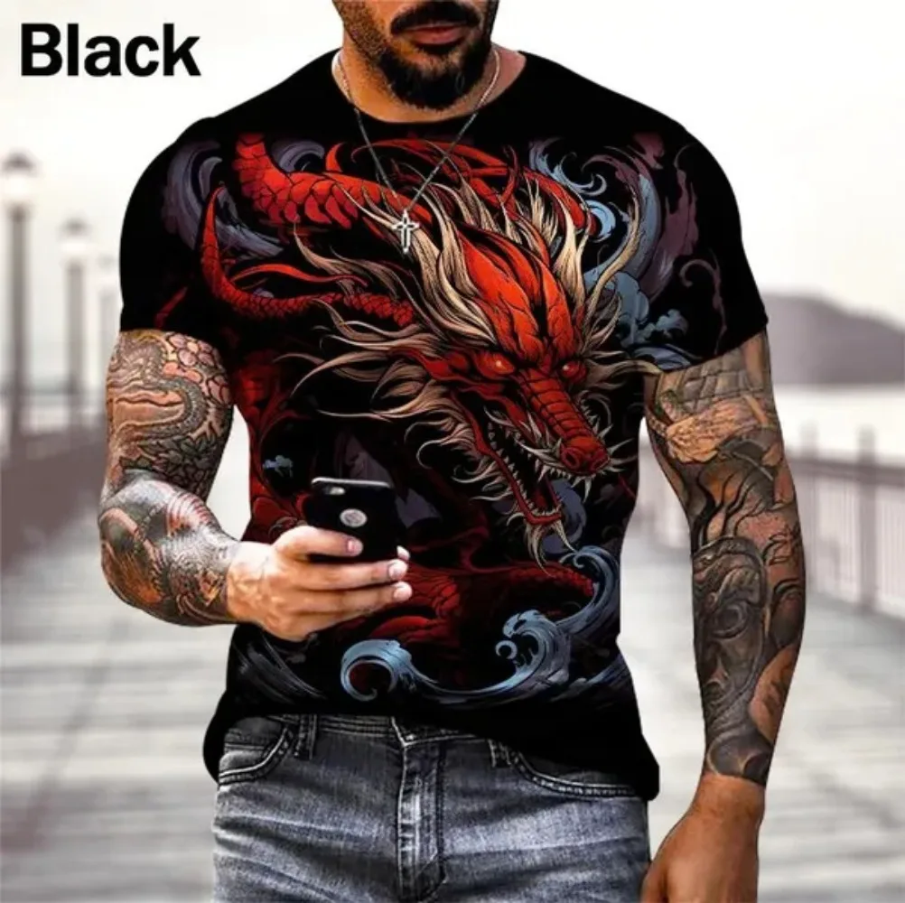 Fashion Street Hip-Hop Casual T-Shirt Legend Dragon 3D Printed Cool Casual Street Short Sleeved Tee Tops