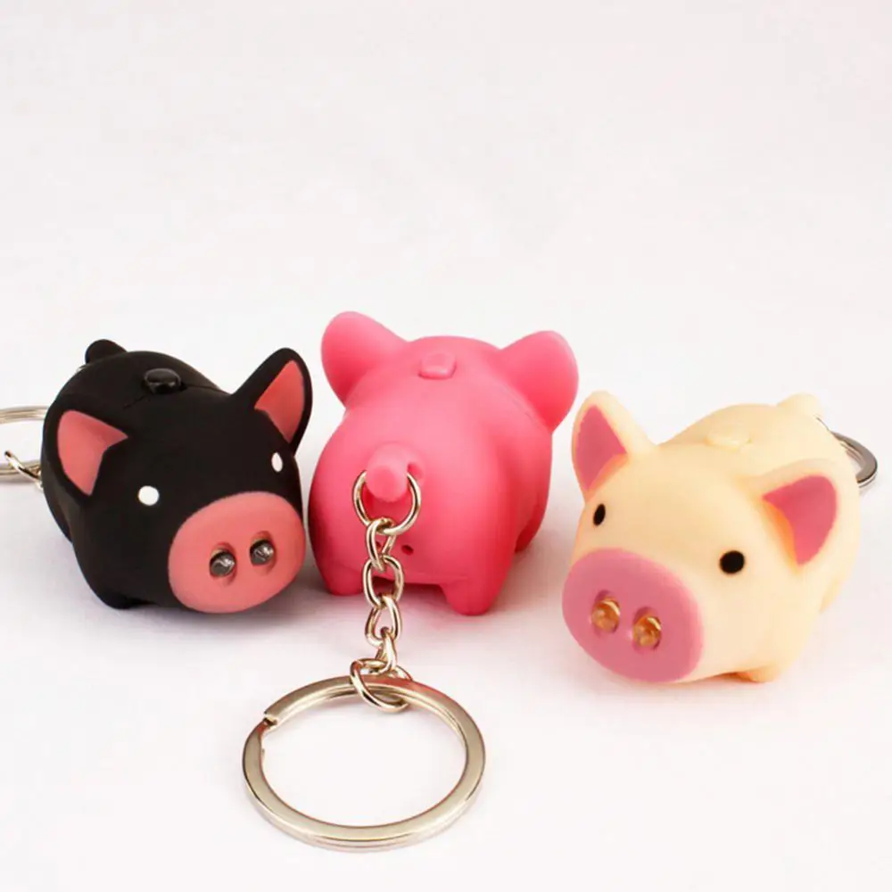 LED Light Pig Key Chain LED Sound Cute Pig Keyring Bag Pendant Mini Flashlight Backpack Funny Pendant Keyring Jewelry Kid Gift