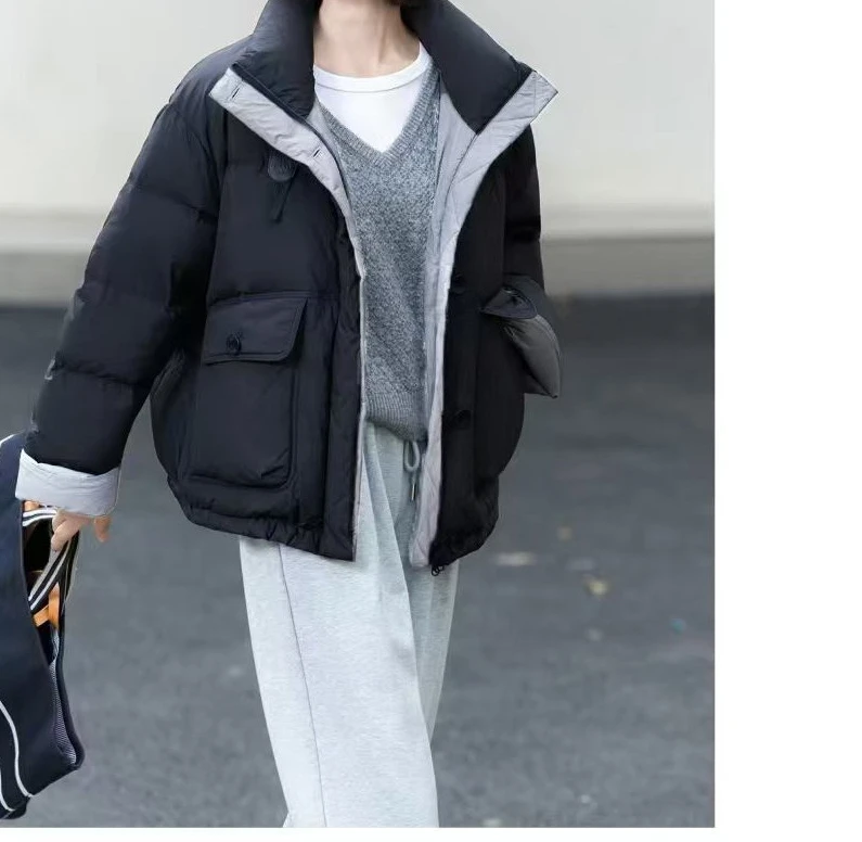 

Новая свободная повседневная хлопковая куртка со стоячим воротником на зиму 2025 года, модная теплая хлопковая куртка для поездок на работу