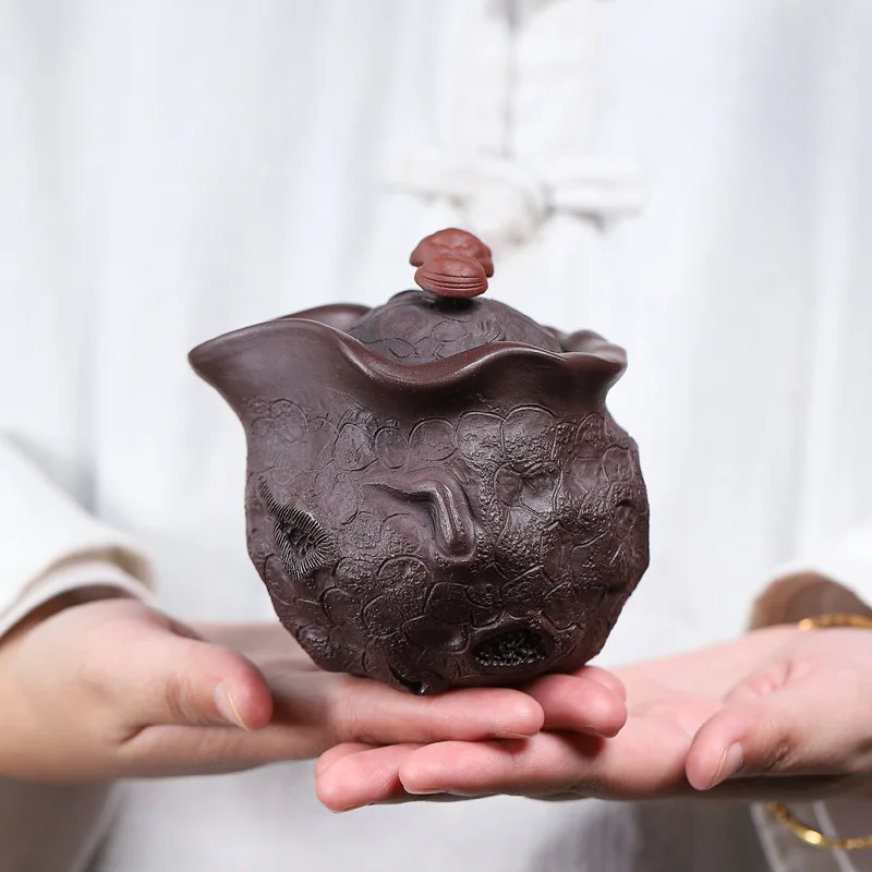 Wholesale Yixing Purple Clay Handcrafted Teapots Ganoderma Spring Offering Fairness Cups Thickened Anti-Scald Tea Sets