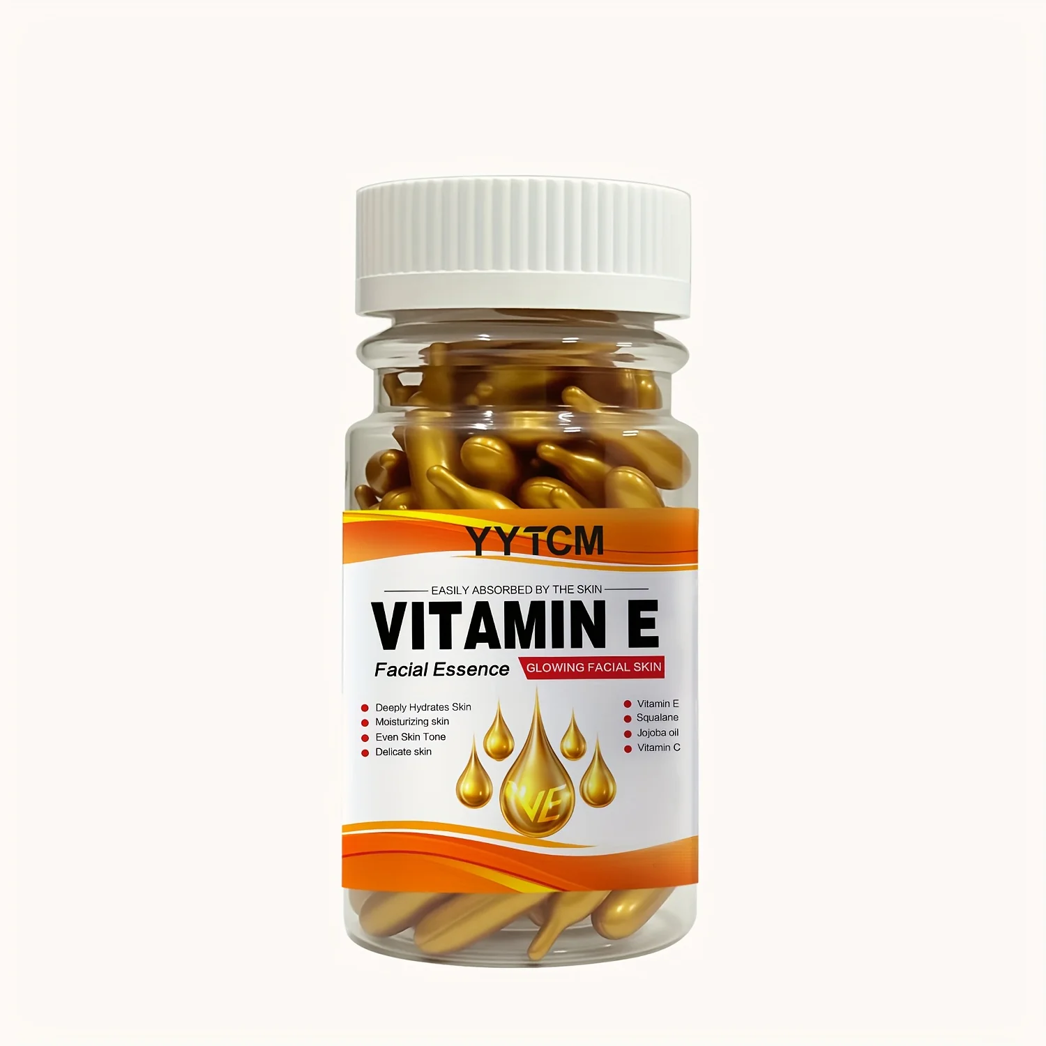 Vitamine E Diep Hydraterende Capsule Essence, Hydrateert en Verzacht de Huid, Bevat Plantaardige Squalane, Vitamine C, Diep Hydraterende en Huidverhelderende Essence (0,4Gx90 Capsules)/Fles-1 Fles