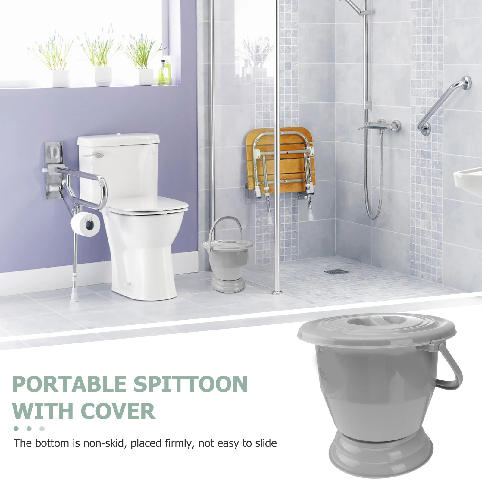 

1Pcs Handheld Chamber Pot Portable Plastic Spittoon Thickened Urine Pot Night Bedpan Cover Design Non Slip Stable Base for Home