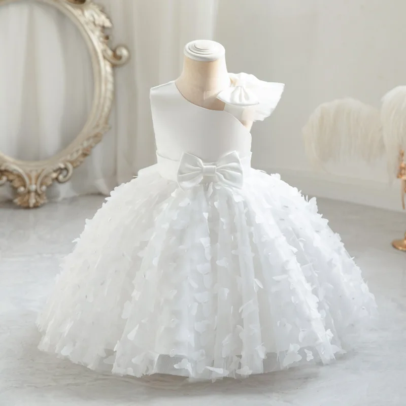 2024 Summer One Shoulder Sequin Fluffy Clothes New Off Shoulder Dress Girl Wedding Dress 0-5 Year Old Baby Girl Dress