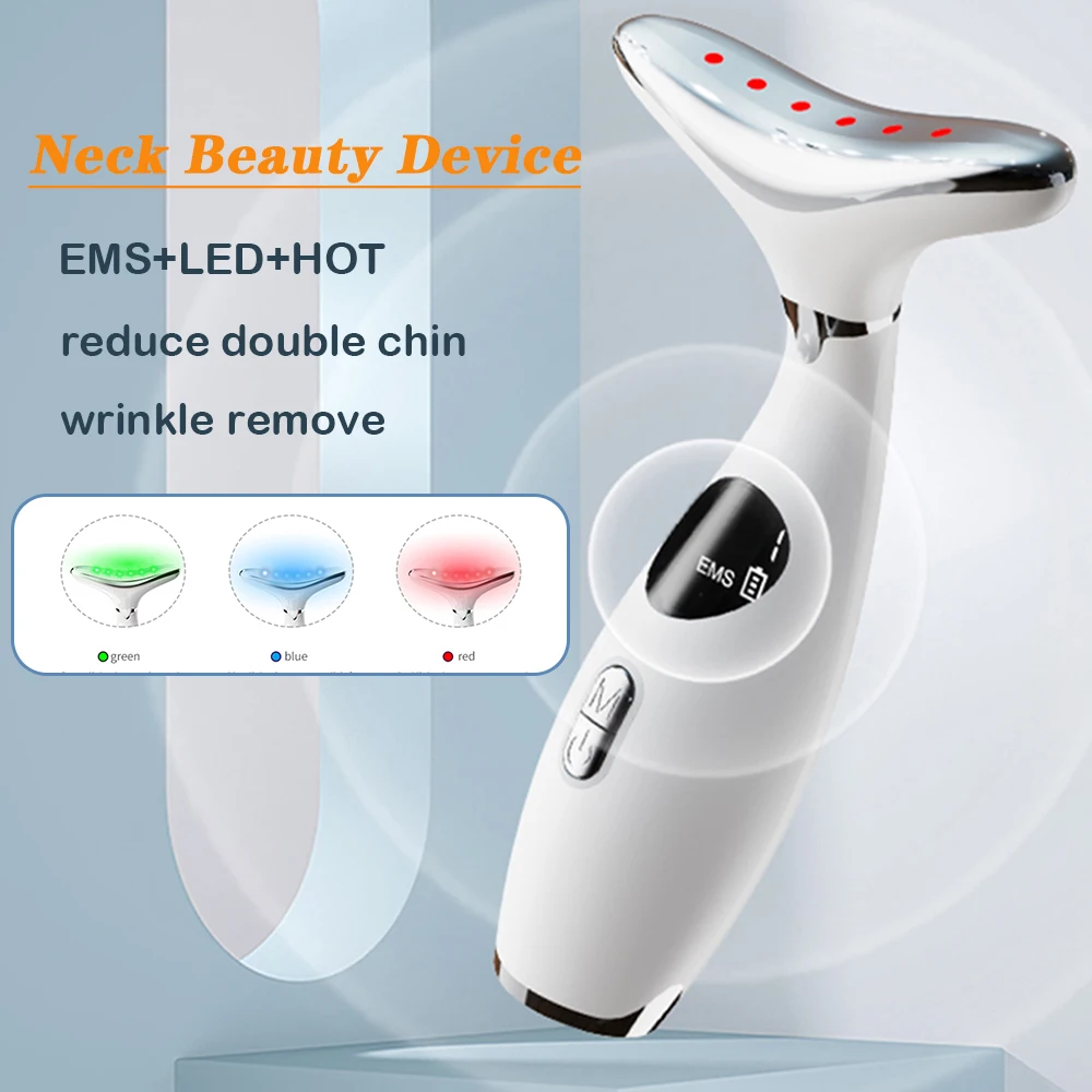 Facciale collo massaggiatore collo viso bellezza dispositivo 3 colori LED Photon Therapy EMS Lifting ridurre doppio mento Anti rughe rimuovere