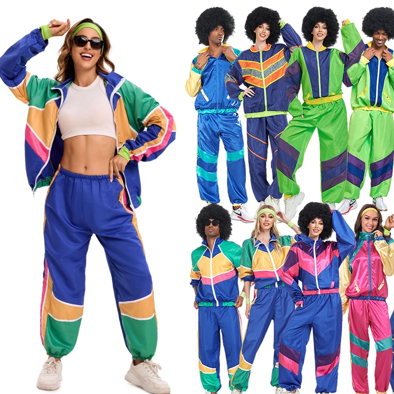 80s 90s Shell Suit Party Dress Costume Retro Tracksuit 90s Hip Hop Costumes 80s Costumes for Men Windbreaker and Pants