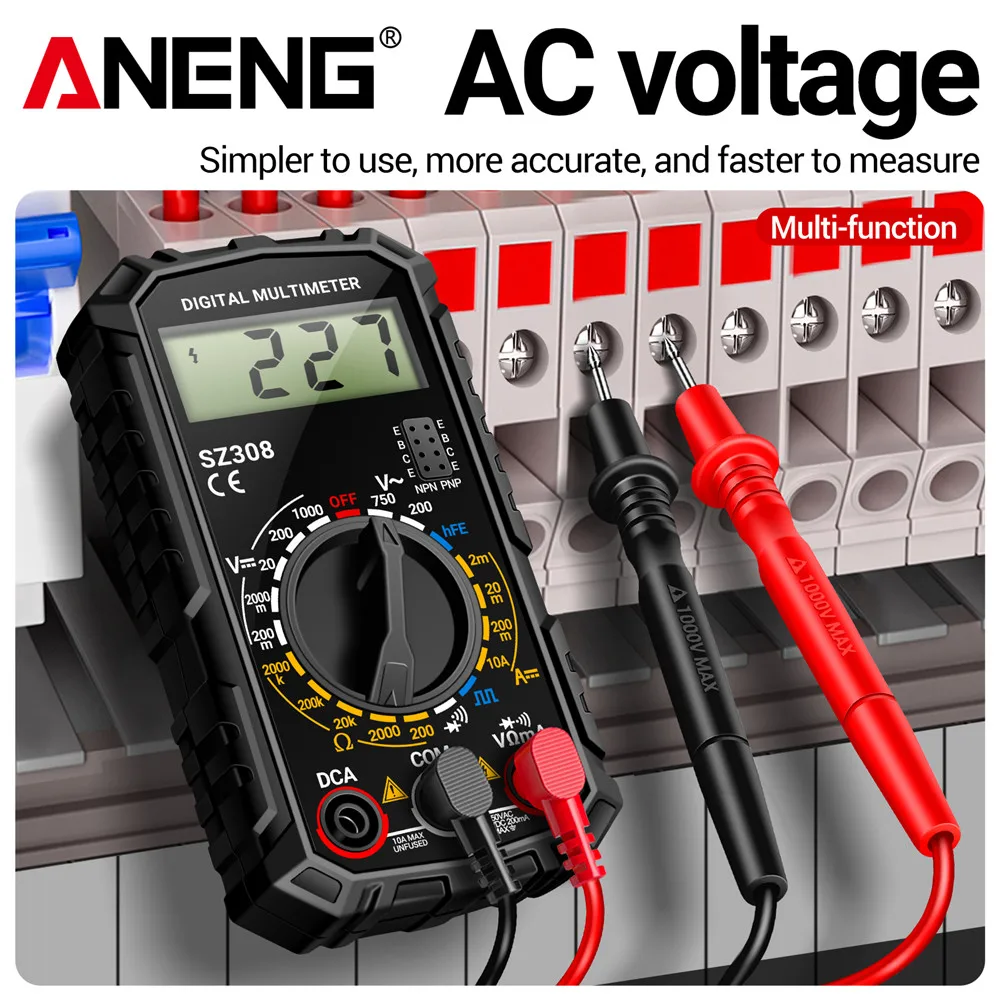 ANENG SZ308 Multimeter Digital AC/DC Meteran Arus Meteran Resistansi Tegangan Listrik Lampu Latar LCD Ohm Alat Uji Gelombang Persegi