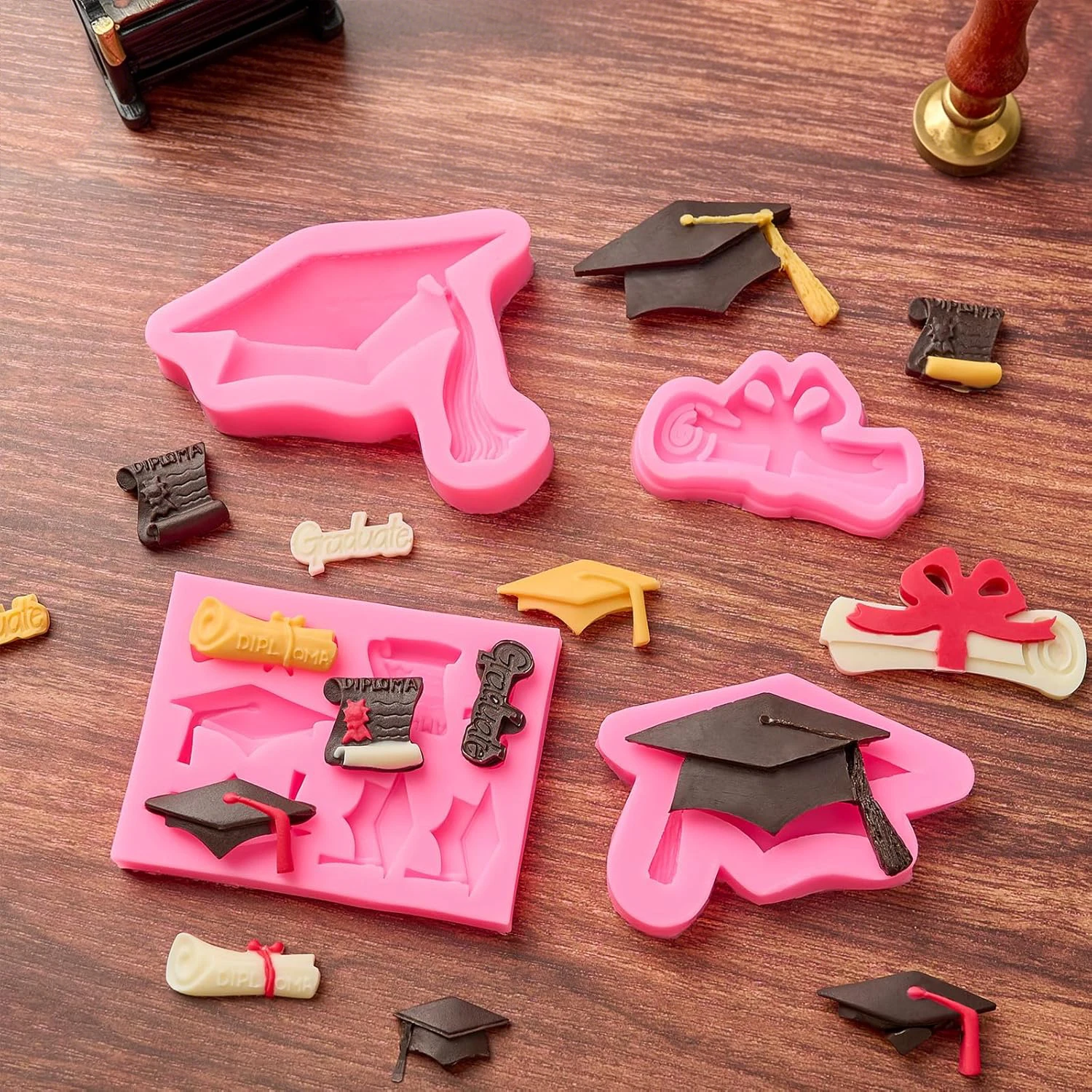 Graduation Silicone Cake Mold Graduation Cap Diploma Fondant Jelly Chocolate Dessert Cupcake Topper Mold for Graduation Party