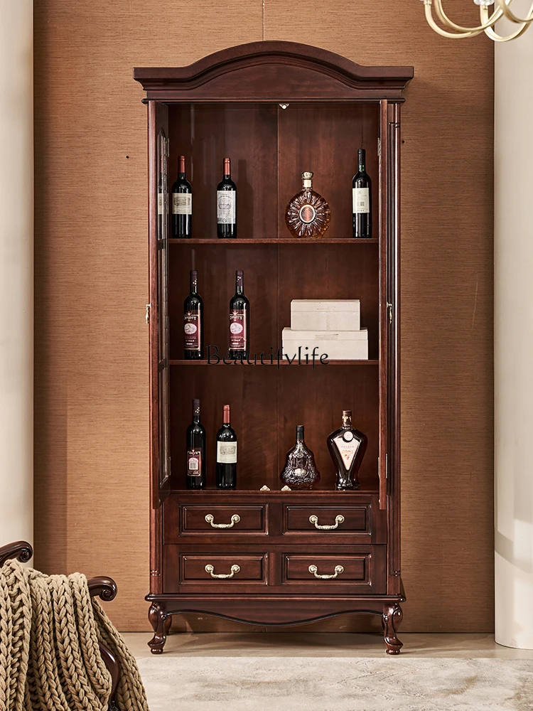 

American Black Walnut Double Door Wine Cooler Living Room Home Wall Glass Door Curio Cabinet