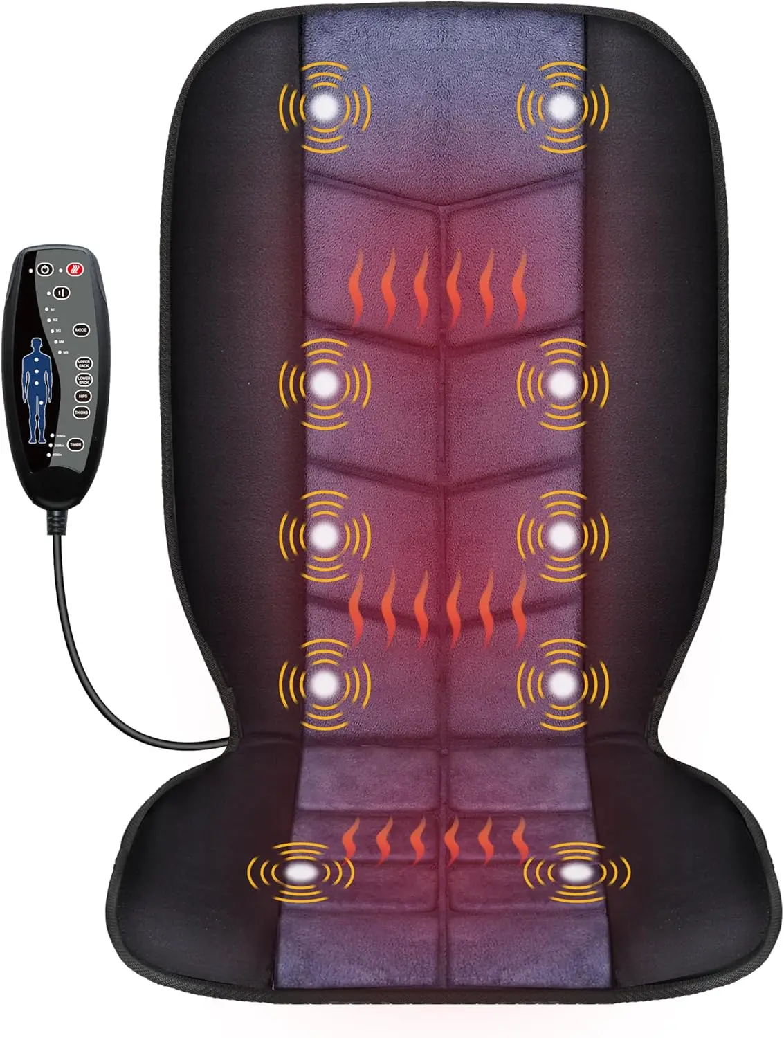 

Heated Massage Seat Cushion with 10 Motors, 3 Heat Levels, Foldable for Office and Home Use