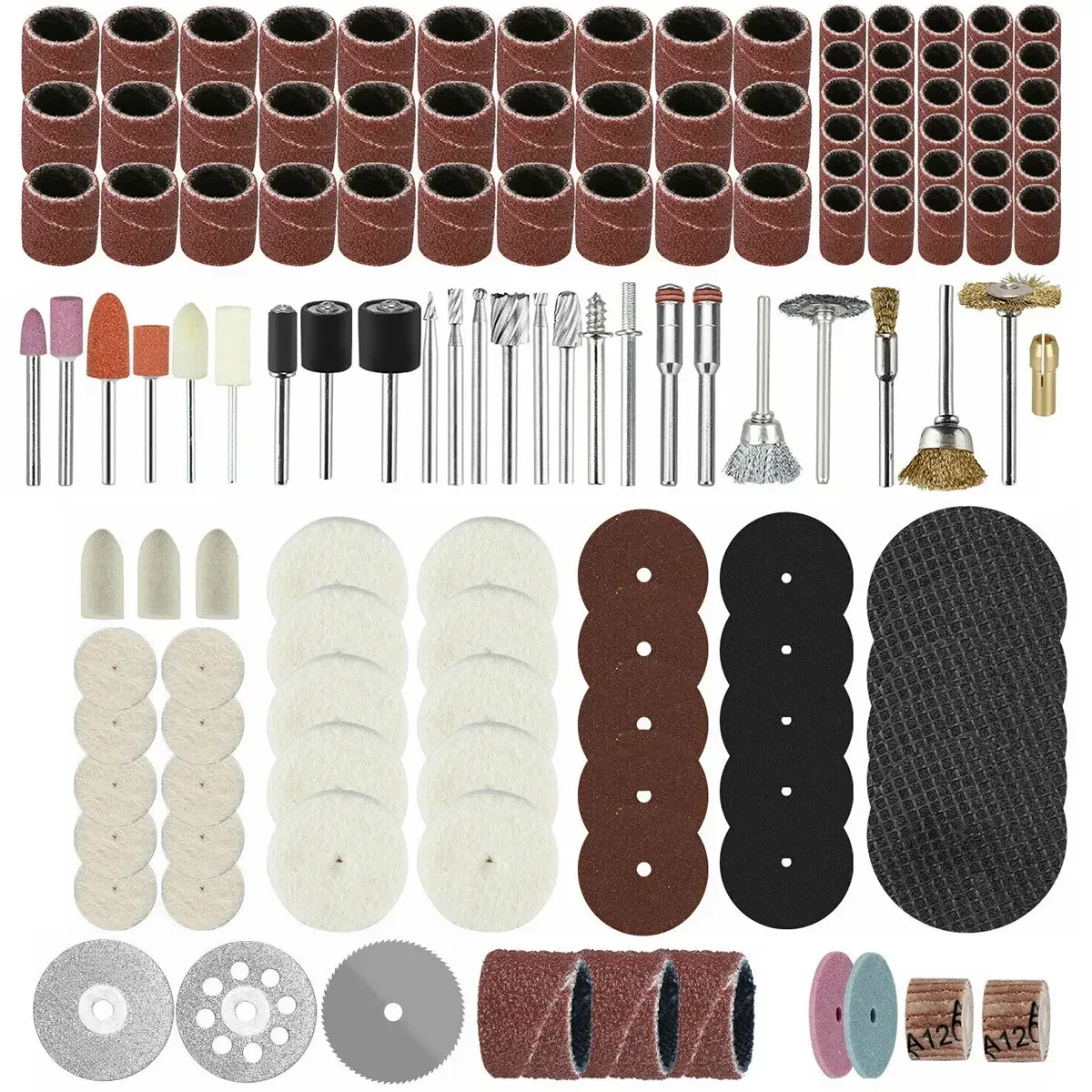 

217Pcs Rotary Tool Accessories Kit 1/8 Inch Shank Grinding Rotary Kit with Grinding Head Wool Wheel Cutting Disc Copper Chuck