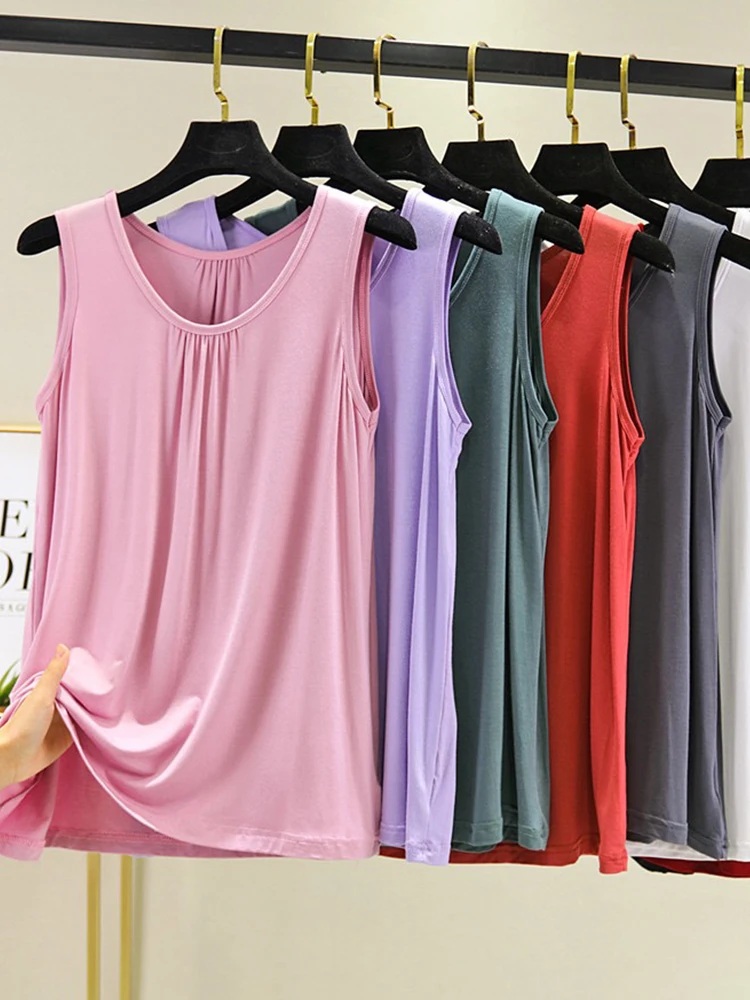 Women\'s Crewneck Basic Tank Tops Plus Size Casual Loose Sleeveless Shirts Scoop Neck Cotton Tank Tee Blouses 2XL 3XL ouc1629