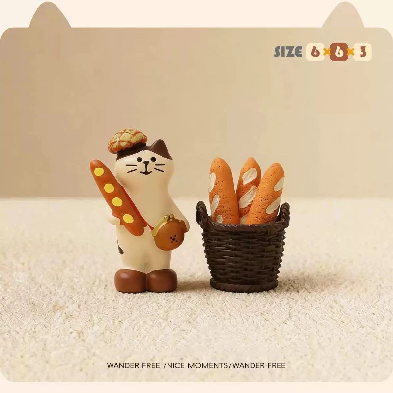 Desk Accessories Cute Cat Figurine Holding Baguette Resin Desktop Ornament Creative Bread Basket Decor For Home Office Desk Gift